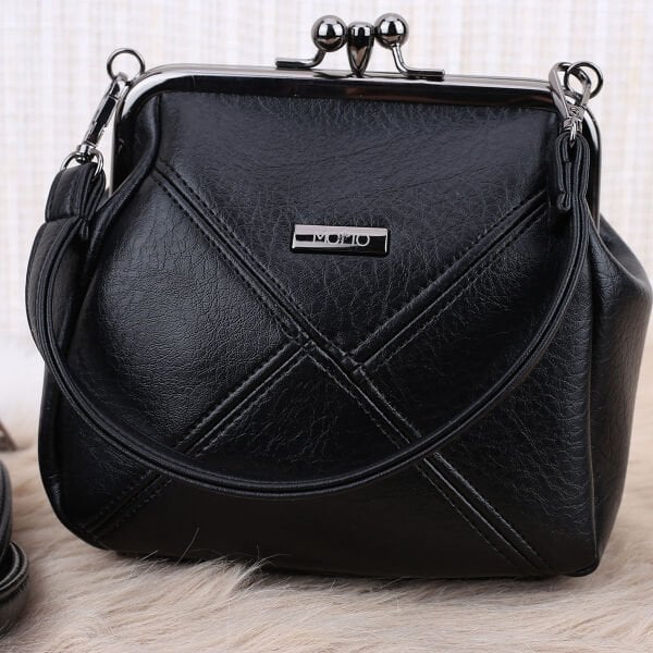 Siyah Çift Gözlü Burslu Motto Çanta