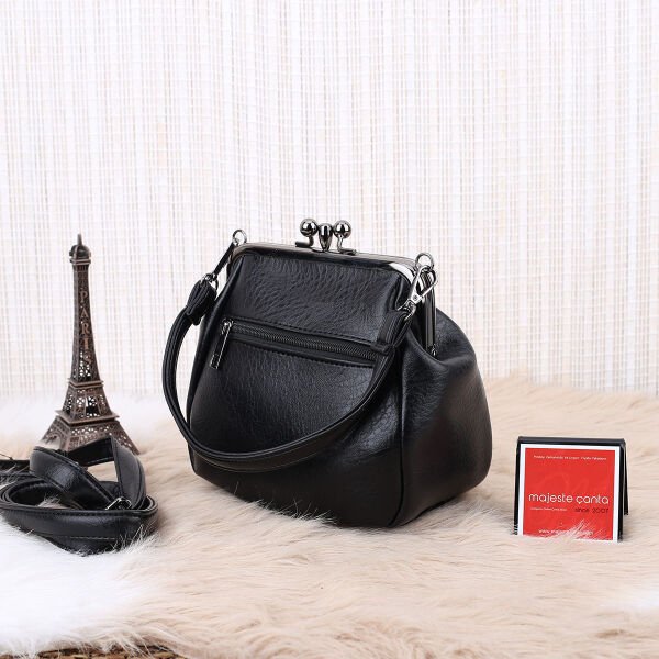 Siyah Çift Gözlü Burslu Motto Çanta