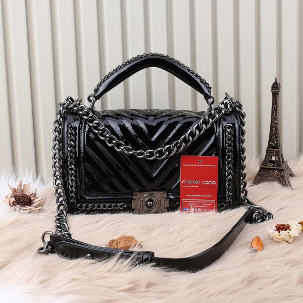 Yeni Sezon Siyah Rugan Zincirli Çanta