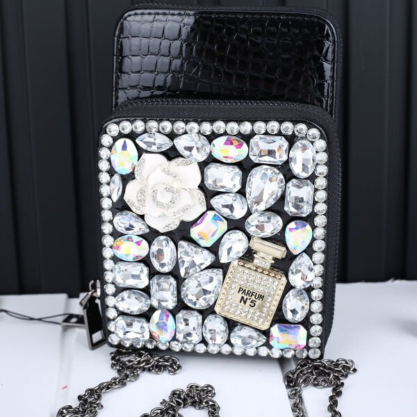 Ççs London Siyah Taşlı Hem Cüzdan Hem Yandan Asmalı Çanta