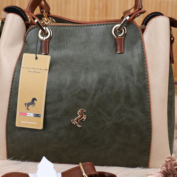 Miami Polo Yeşil & Bej & Taba Üç Gözlü Kadın Çanta