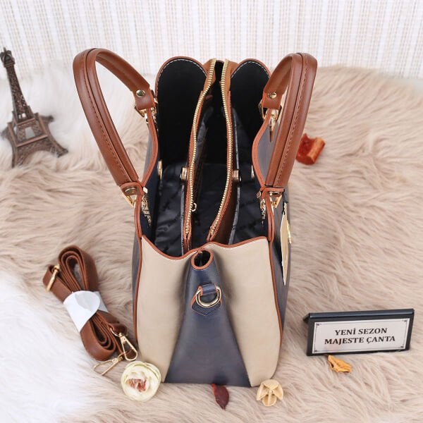 Miami Polo lacivert Taba & Bej Üç Gözlü Kadın Çanta
