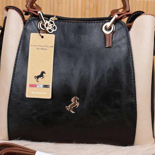 Miami Polo Siyah Taba & Bej Üç Gözlü Kadın Çanta