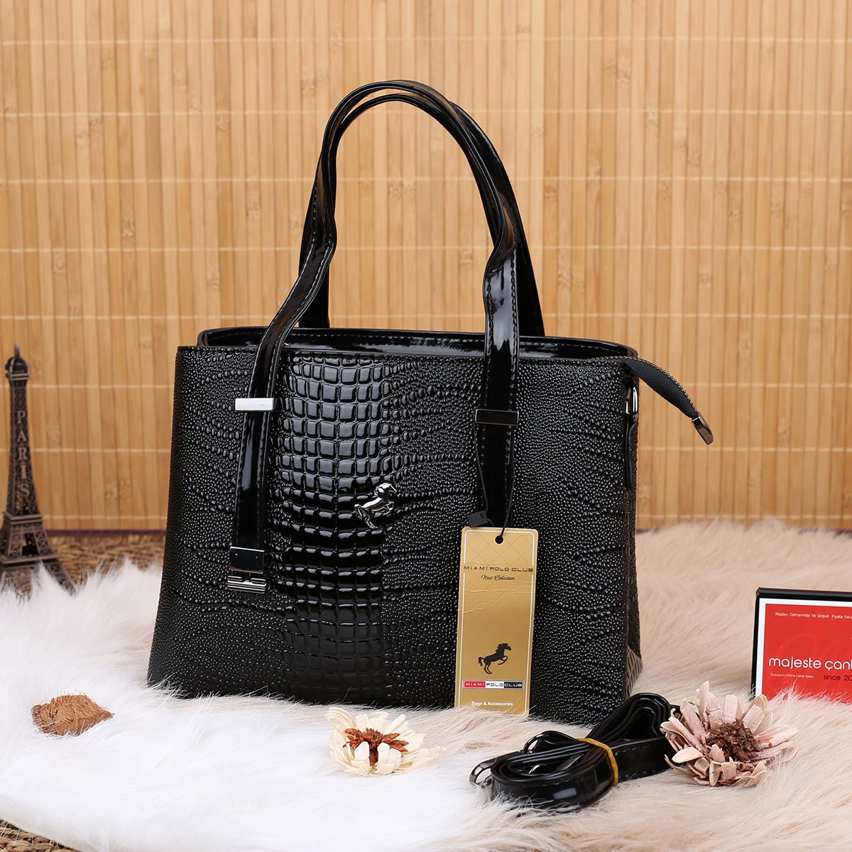 Miami Polo Siyah Rugan Çift Taraflı Kadın Çanta