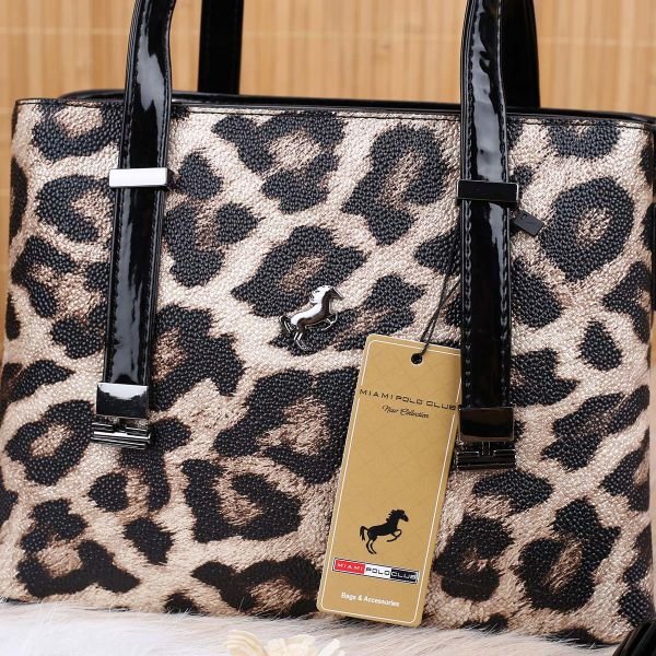 Miami Polo Leopar Desenli Rugan Çift Taraflı Kadın Çanta