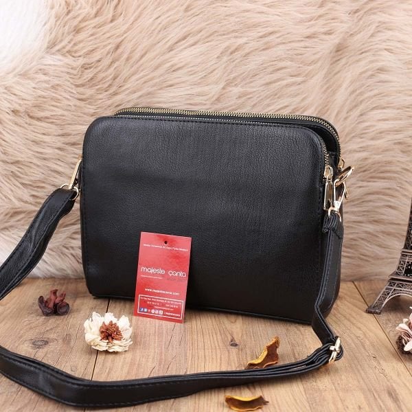 Sanmorris 3 Gözlü Siyah Çapraz Çanta