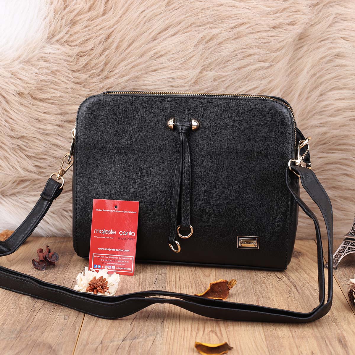 Sanmorris 3 Gözlü Siyah Çapraz Çanta