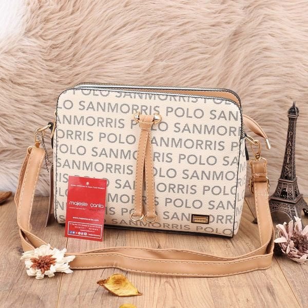 Sanmorris 3 Gözlü Bej Çapraz Çanta