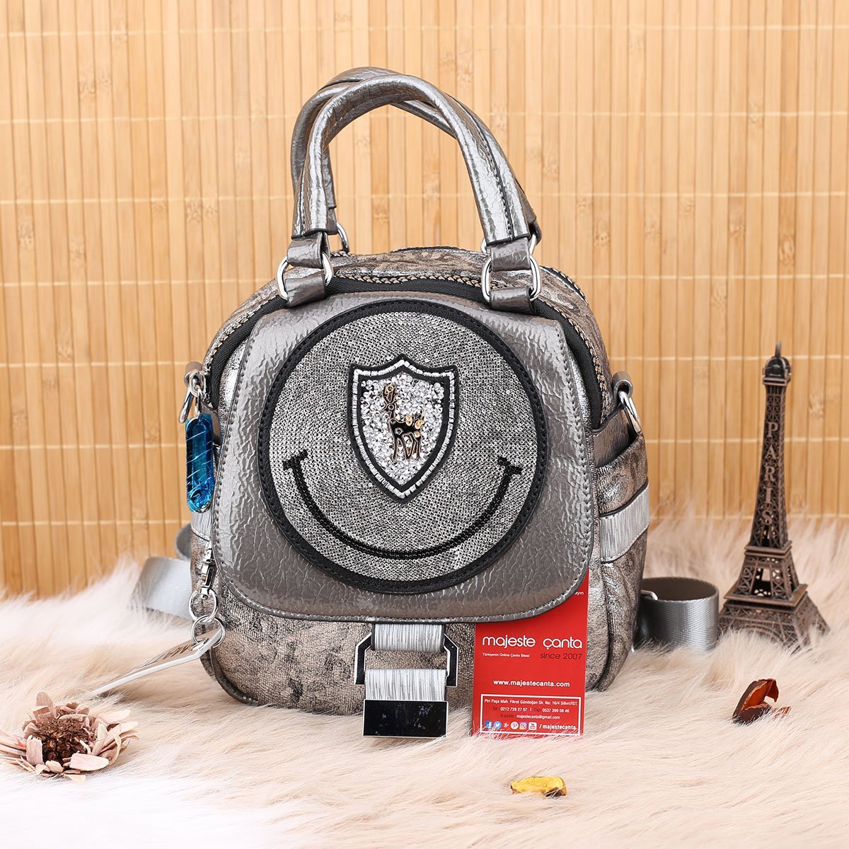 Matthew Cox Gümüş Taşlı Hem Sırt Hem Yandan Asmalı Çanta