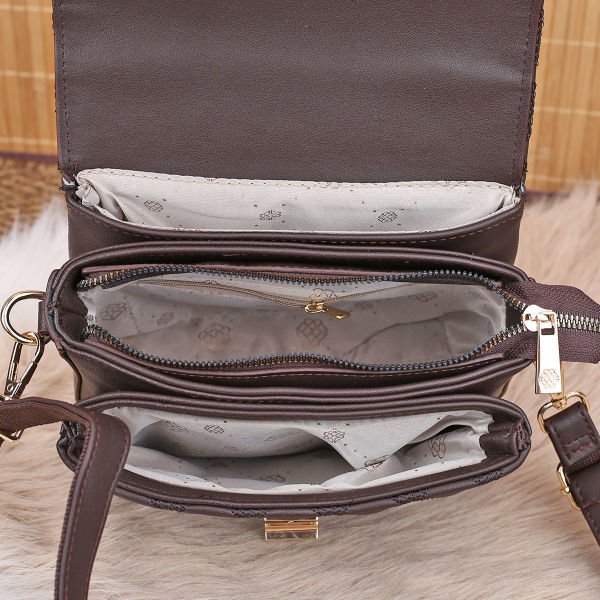 Motto Üç Bölmeli Kahverengi Kapitoneli Çanta