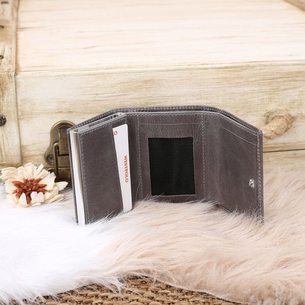 West Polo Hakiki Deri Mekanizmalı Gri Cüzdan