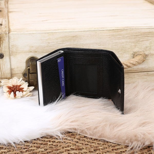 West Polo Hakiki Deri Mekanizmalı Siyah Cüzdan