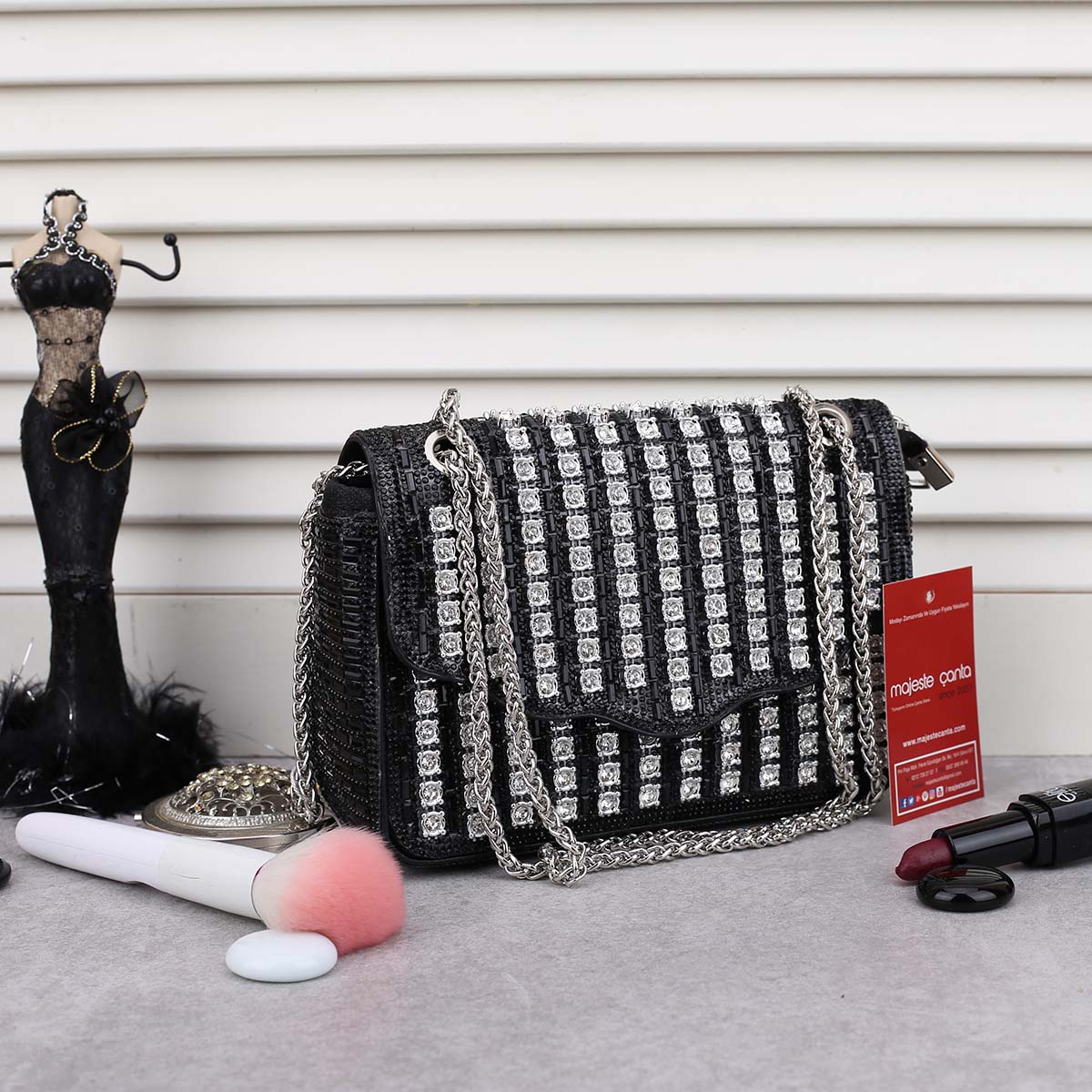 Ççs london Yeni Sezon Siyah Taşlı Kadın Çanta